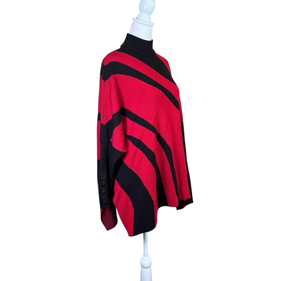 CHICO’S Mock Neck Sweater Poncho Oversized Slouchy Red Black Knit Sz S/M Boho - Picture 12 of 12